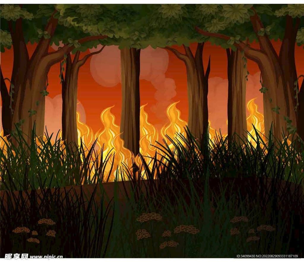 ai矢量森林火灾背景