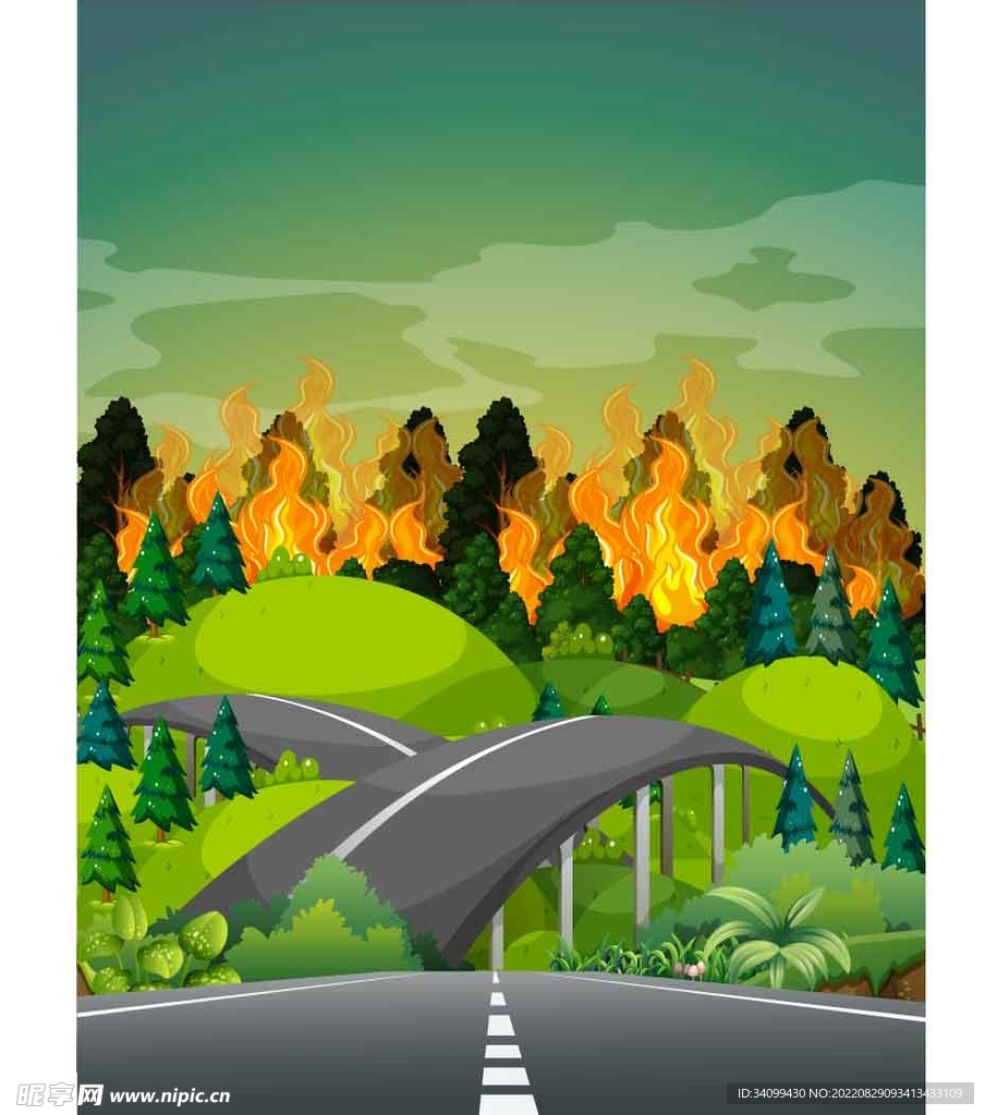 ai矢量森林防火插画