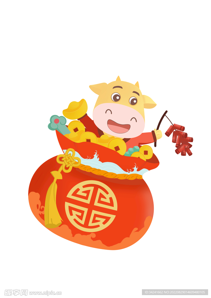 新年福袋卡通牛插画