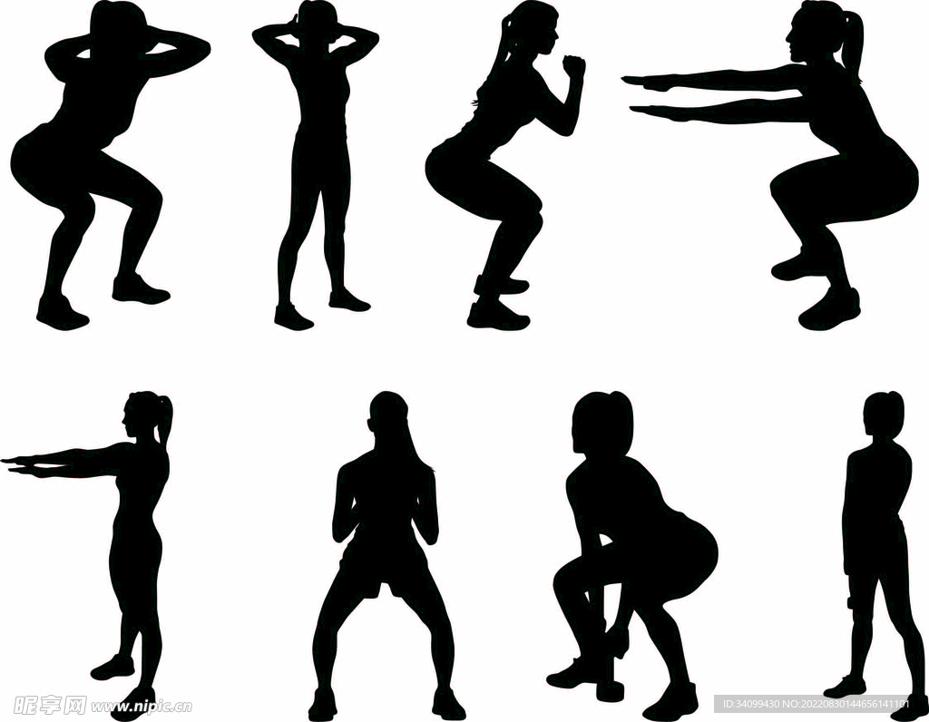 ai矢量女子健身运动剪影