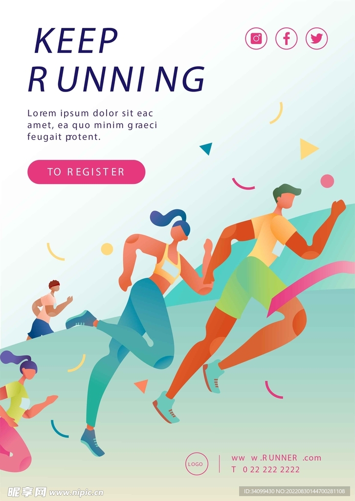ai矢量扁平风跑步海报