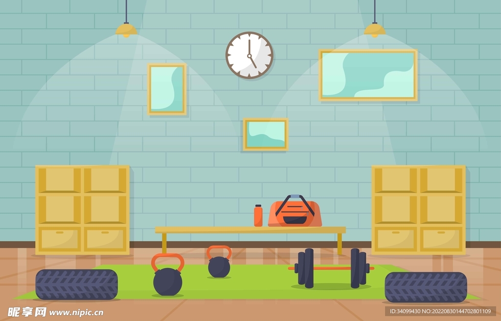 ai矢量扁平风健身房背景