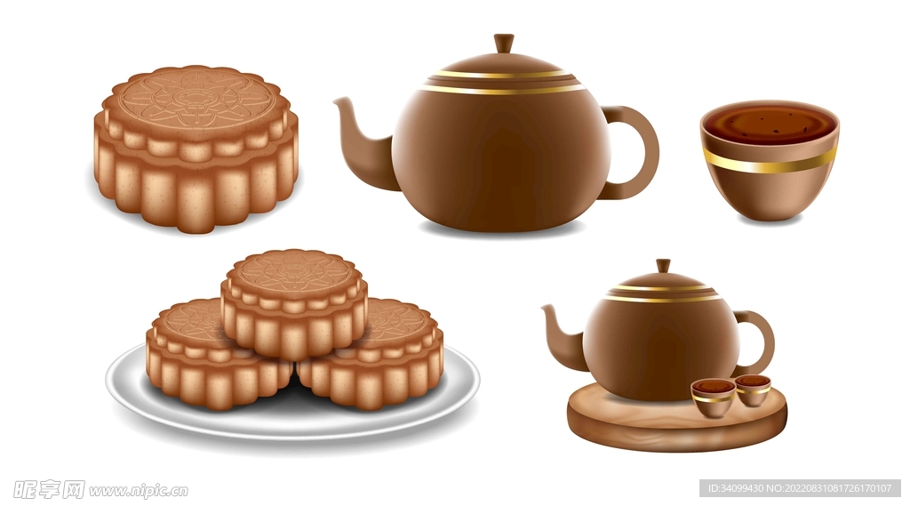 ai矢量中秋月饼茶具