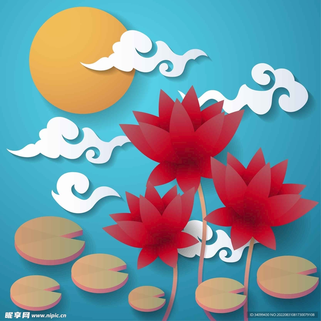 ai矢量古典荷花背景