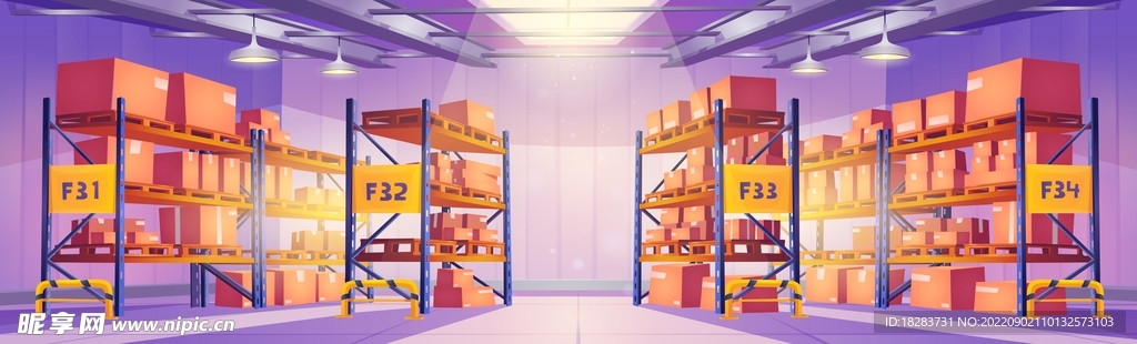 卡通物流仓库货仓货架