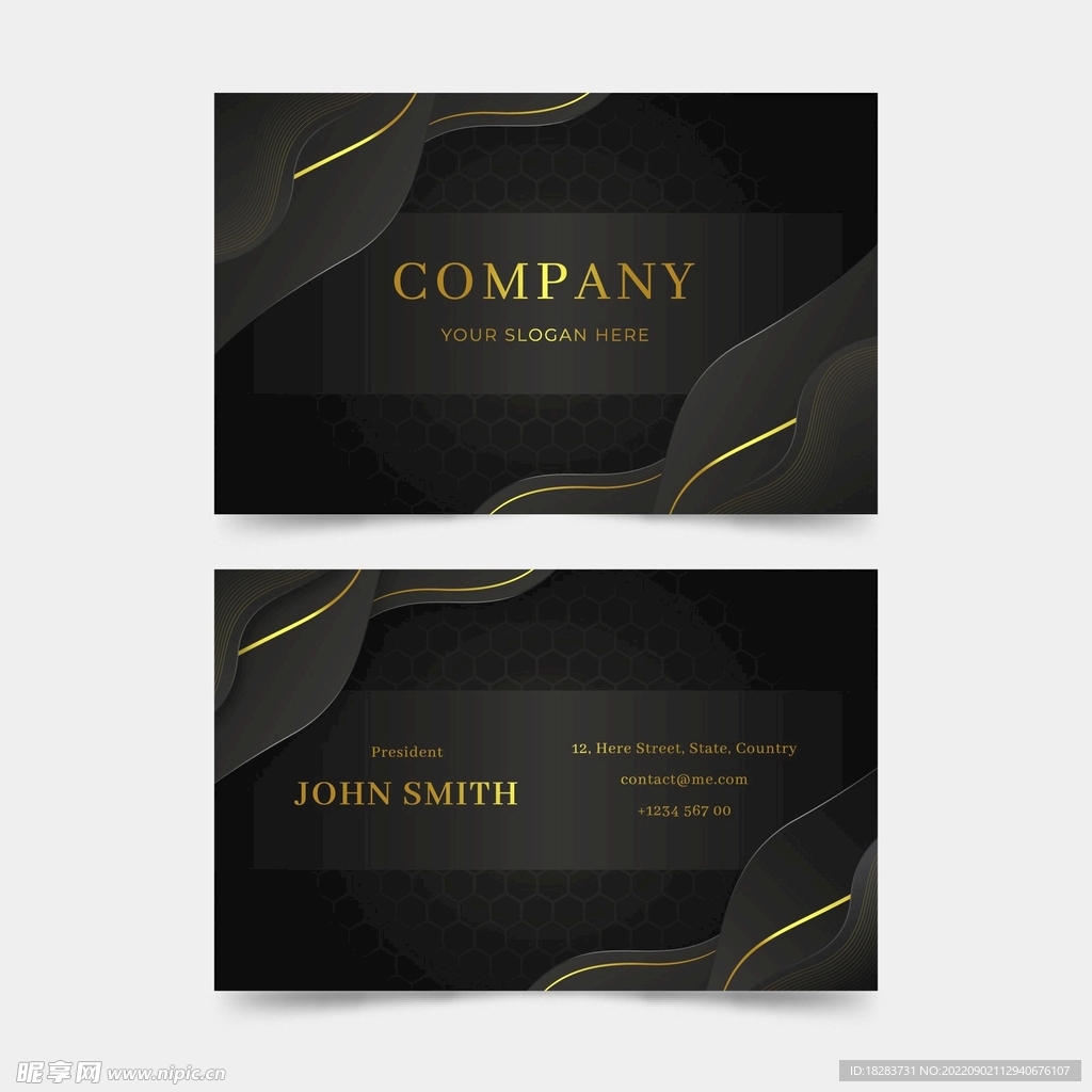 波浪金色曲线名片设计