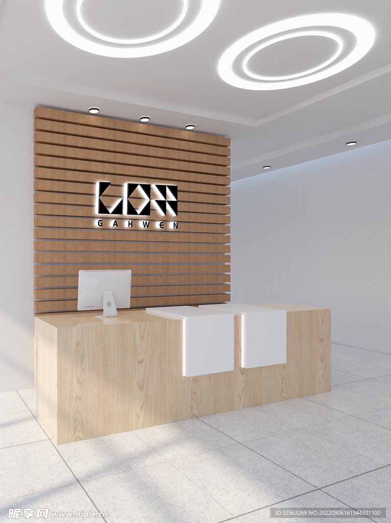 木纹前台背景墙样机