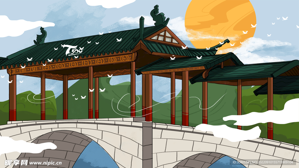 中国风建筑插画