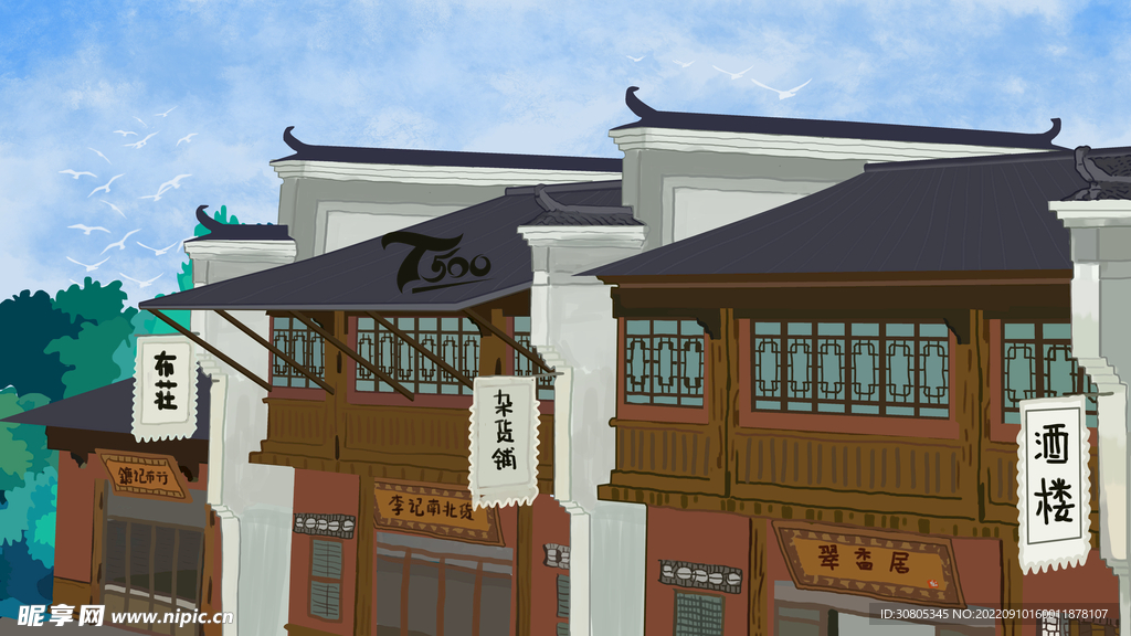 中国风建筑插画