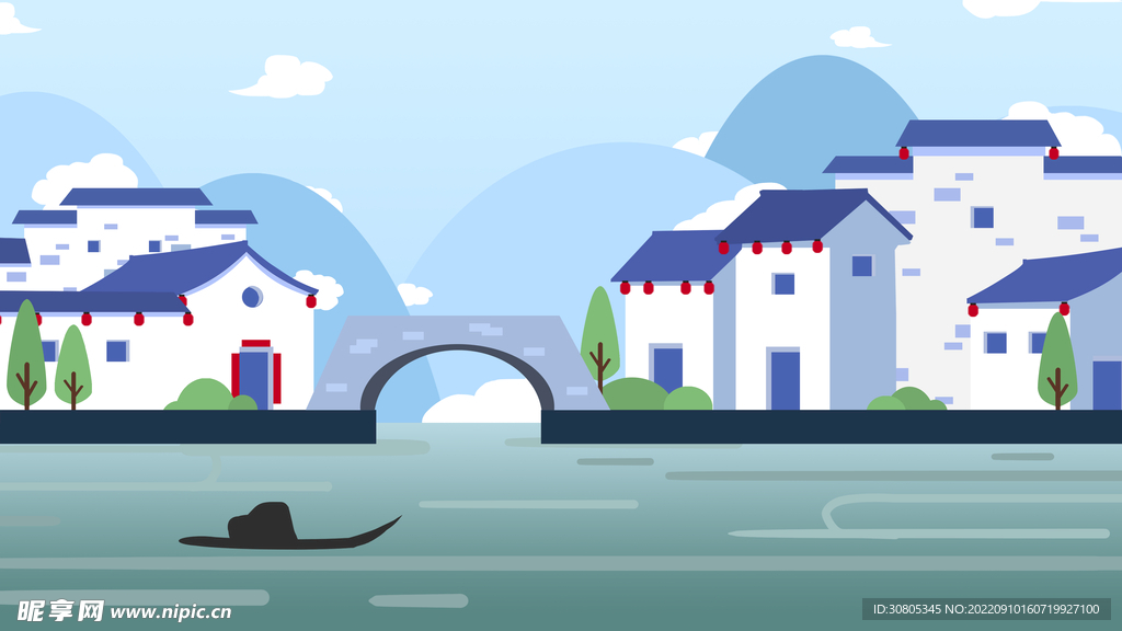 中国风建筑插画