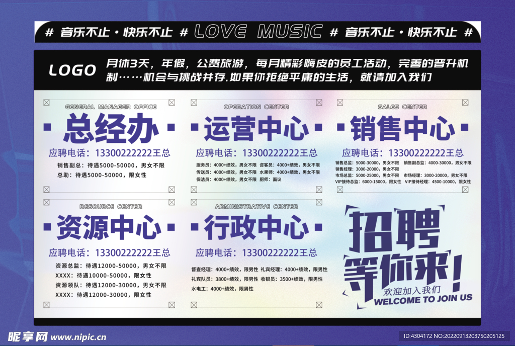 酒吧乐队招聘广告