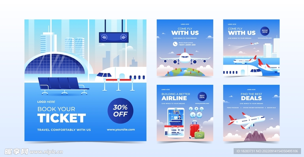 清爽蓝色外出航空旅行素材