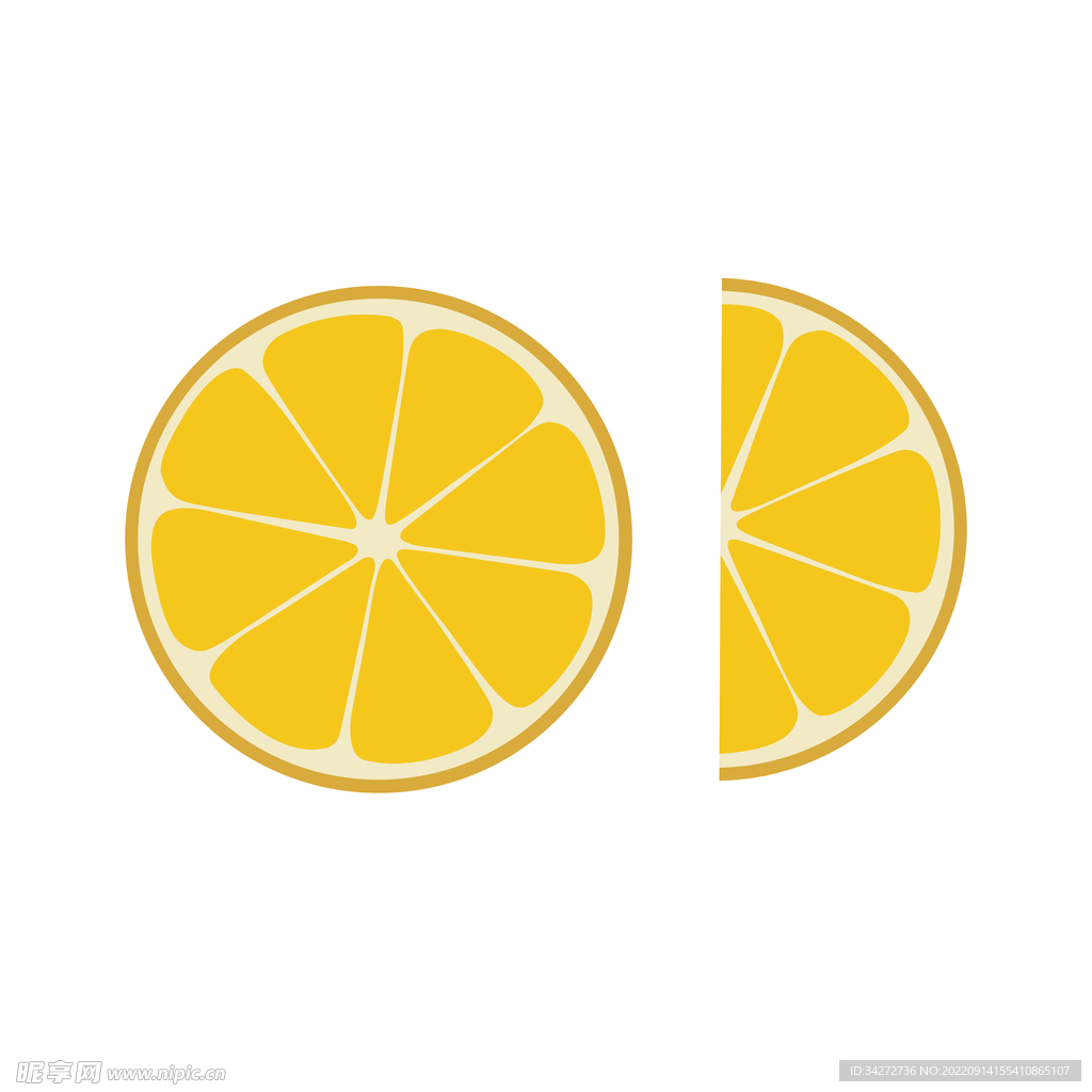 手绘柠檬橘子切面