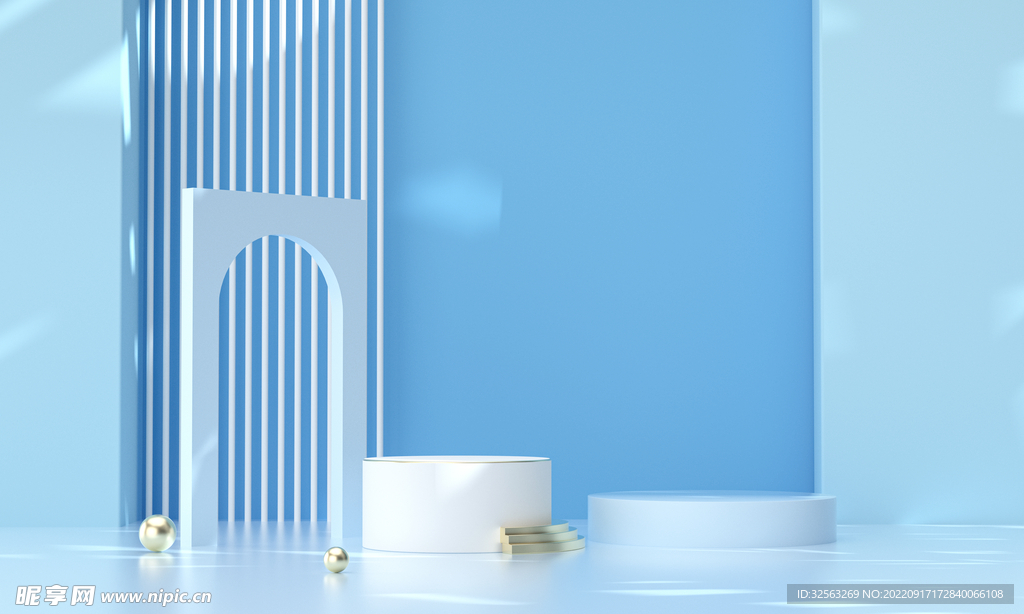 蓝色立体光影电商展台