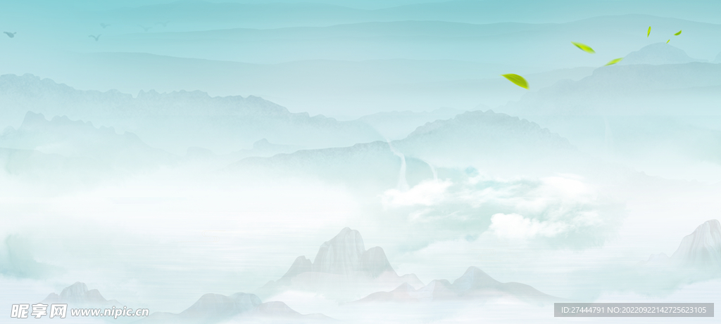 山水墨清新画册海报背景