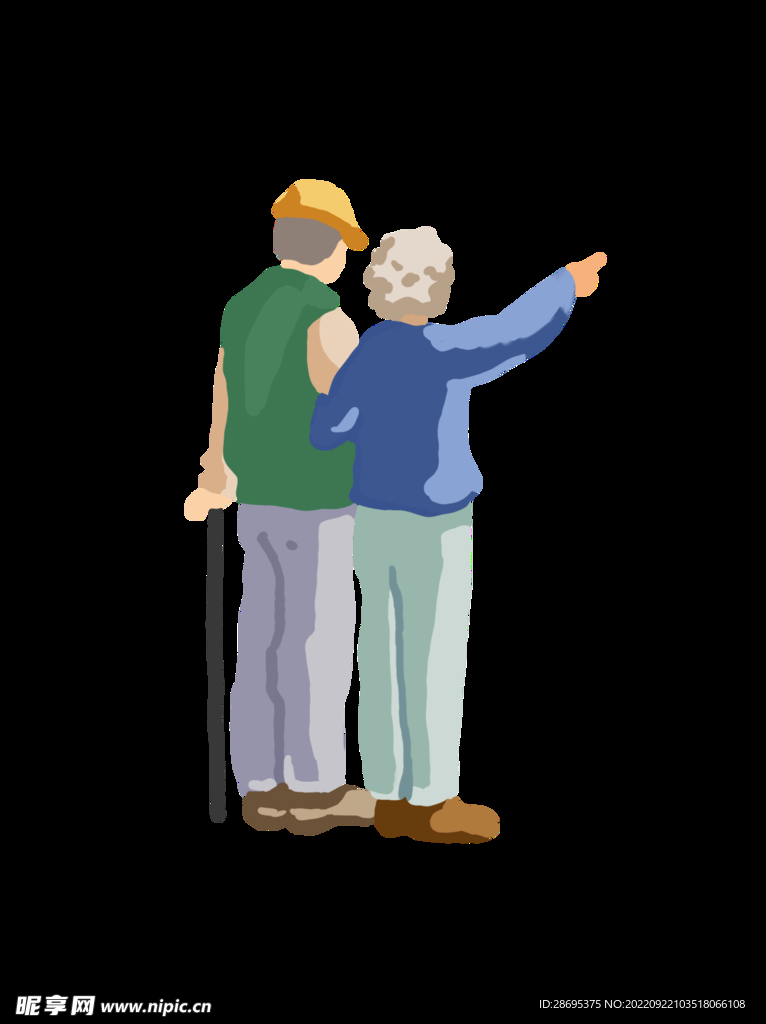 手绘老年人背影插画元素