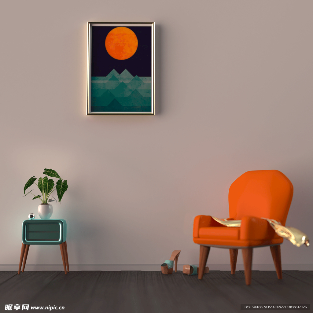 C4D室内模型挂画椅子