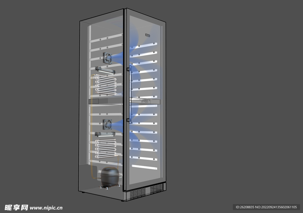 红酒柜冰箱整机透明分层图