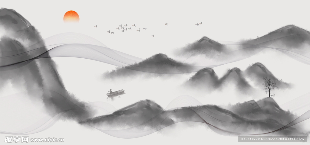 国风水墨山水素材