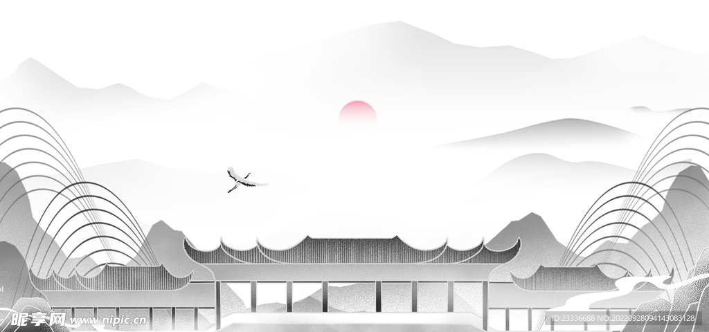 国风水墨山水素材