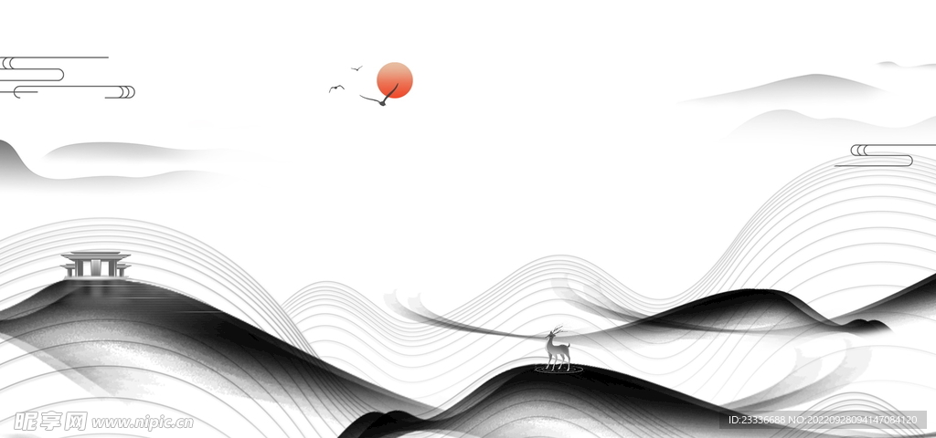 国风水墨山水素材