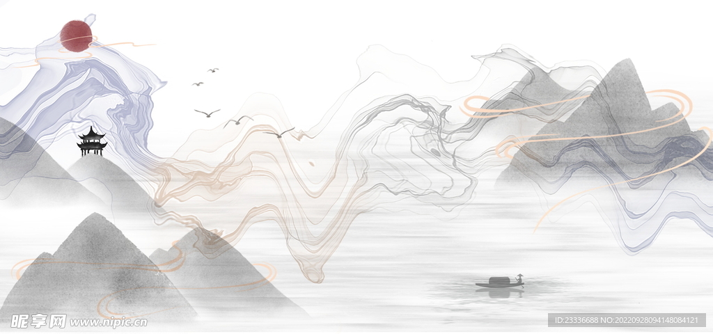  国风水墨山水素材