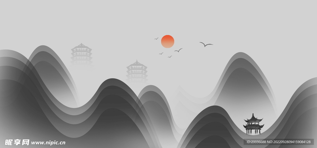 国风水墨山水素材