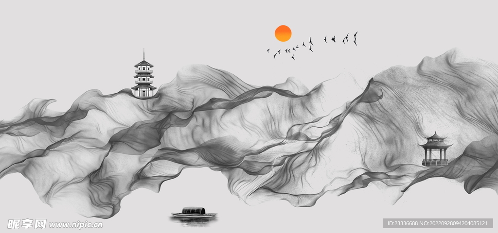 国风水墨山水素材