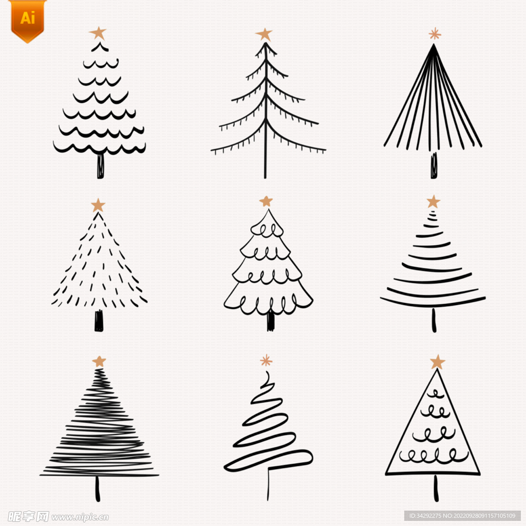 手绘抽象圣诞树