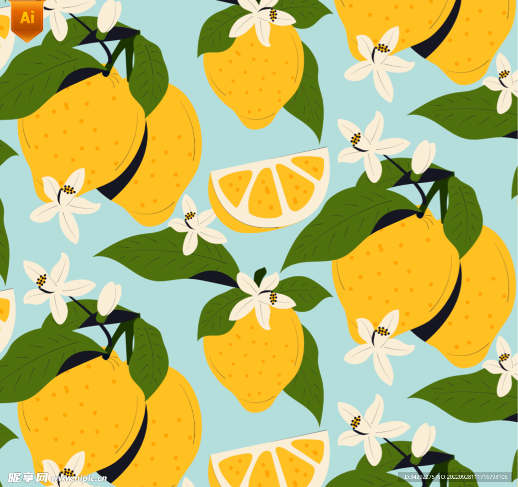 手绘复古柠檬图案