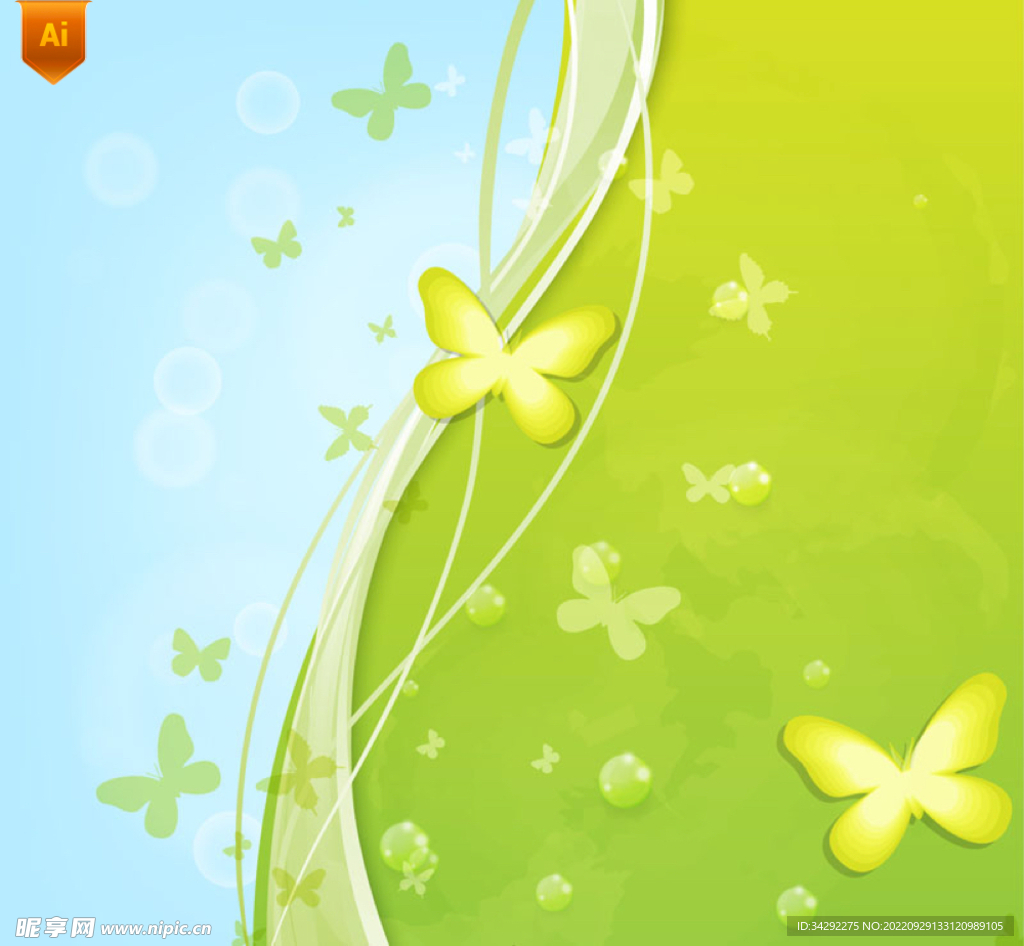 清新绿色蝴蝶背景