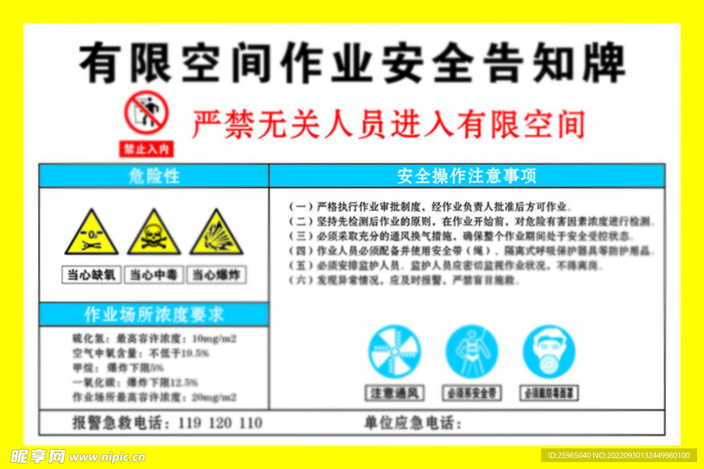 有限空间作业安全告知牌
