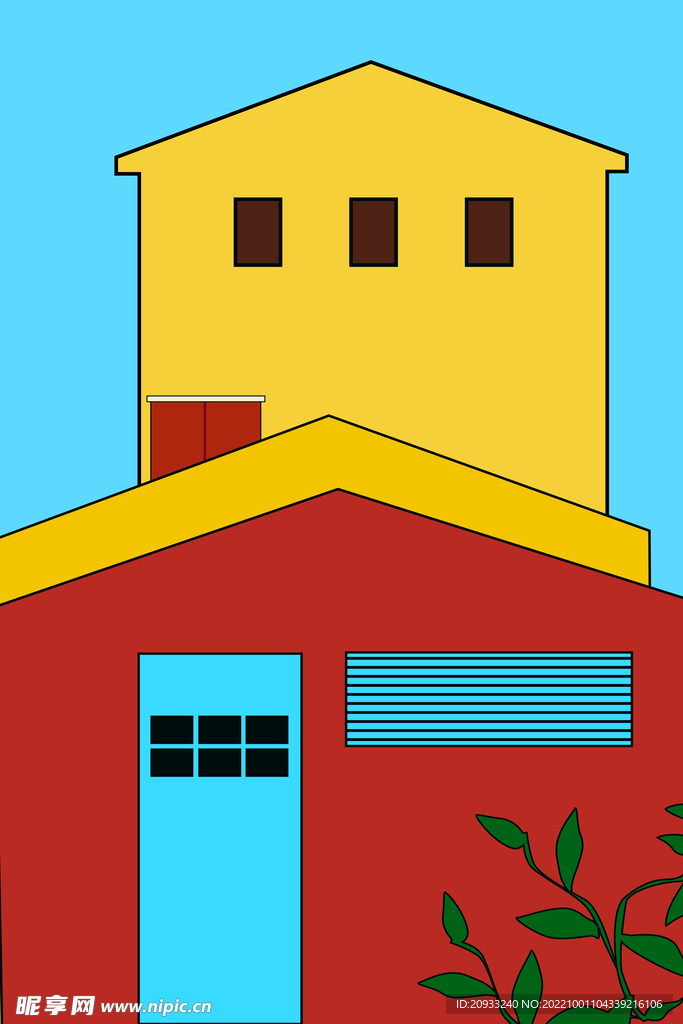 明亮色块碰撞屋子楼房条形地毯图