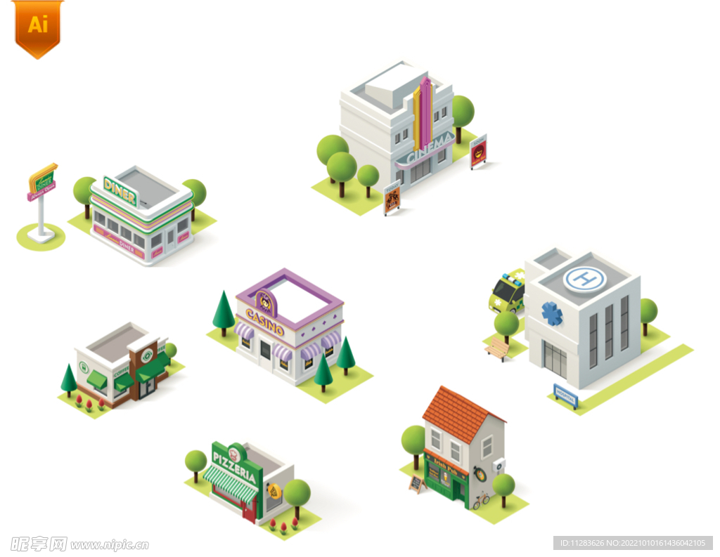 精美C4D建筑插画