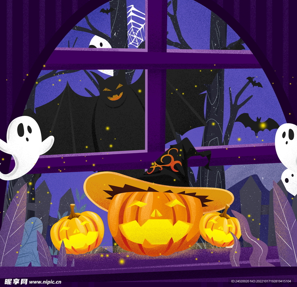 万圣节古堡南瓜插画