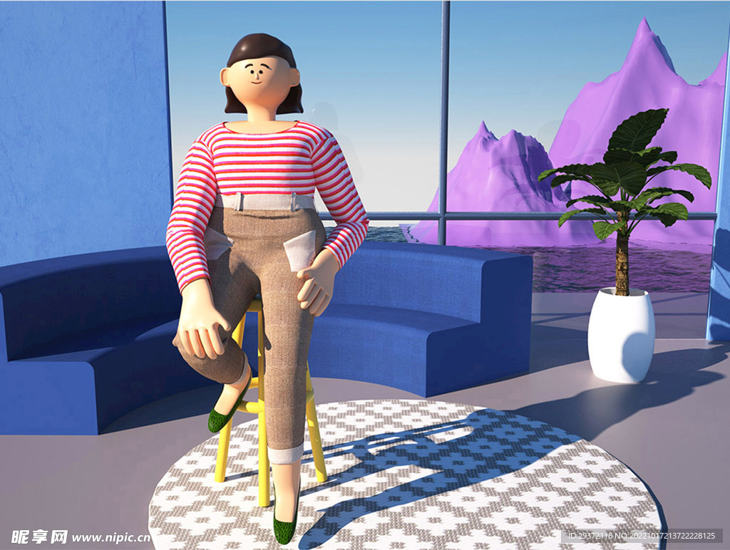 卡通家居风格时尚女青年IP创意