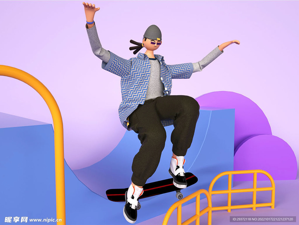 个性定制卡通风格运动滑板少年