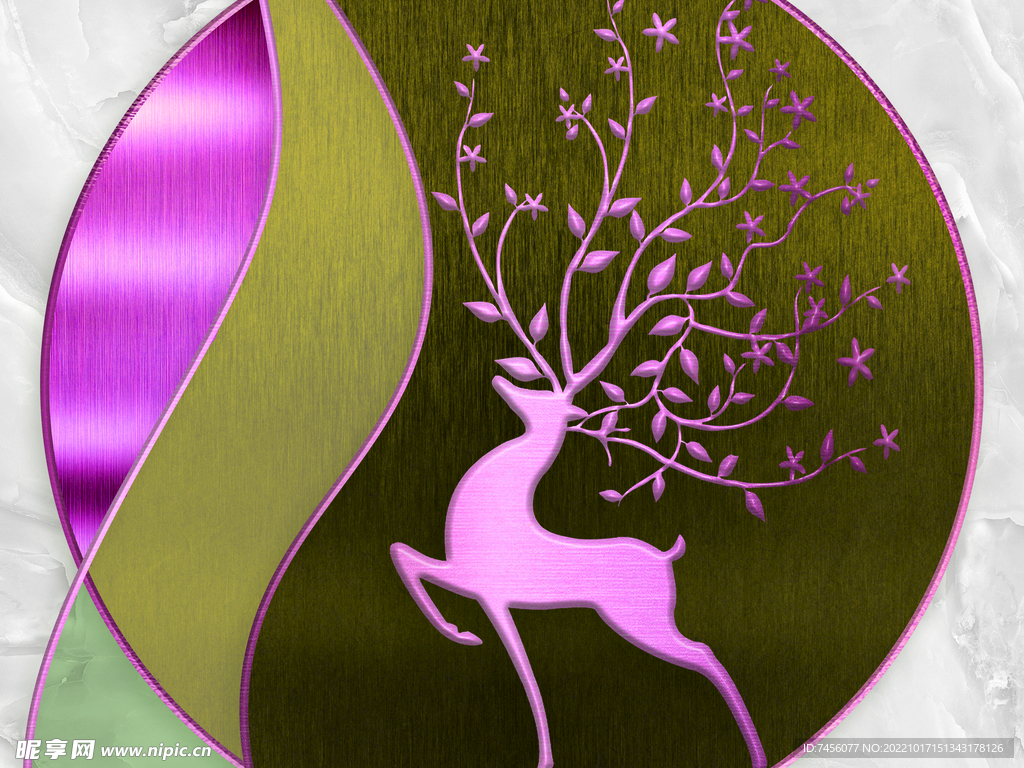 紫色麋鹿艺术挂画装饰画