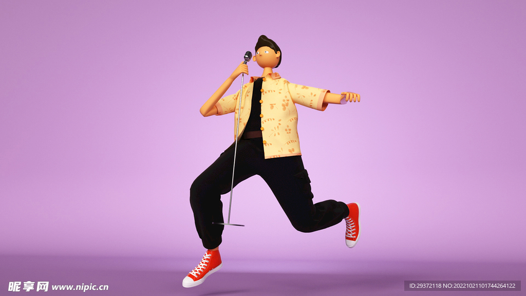 个性卡通风格时尚男孩唱歌主题