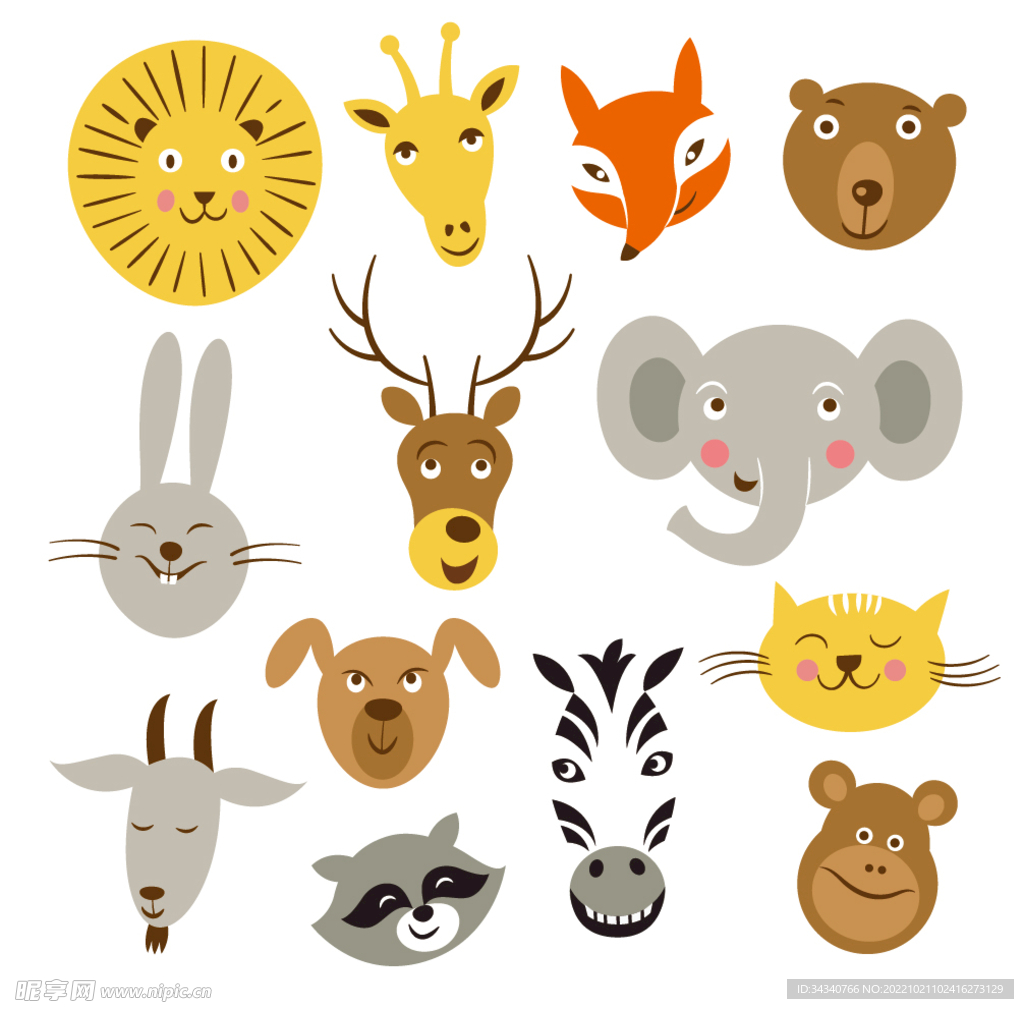 矢量卡通动物头像