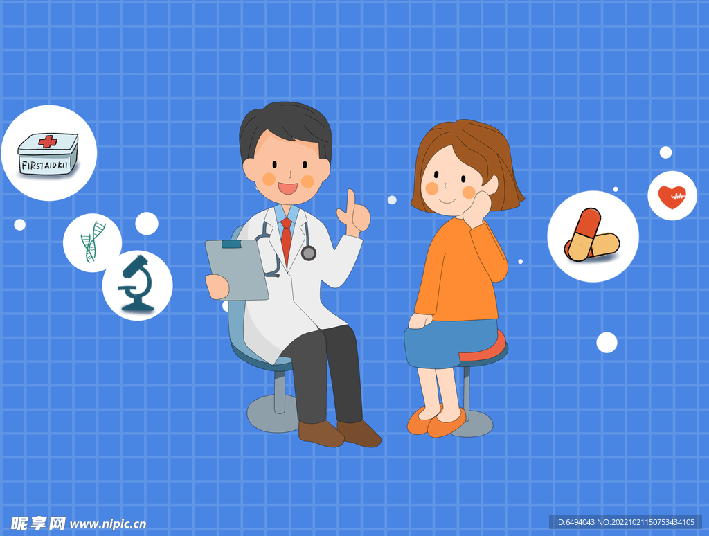  义诊看病去医院看医生卡通