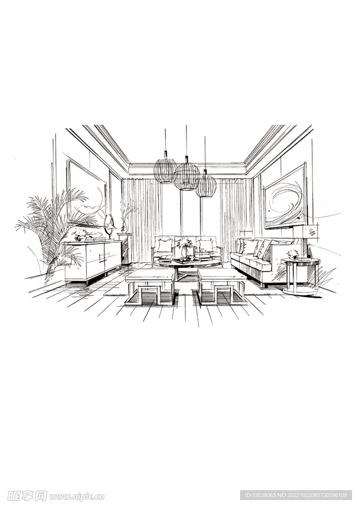 手绘线条客厅
