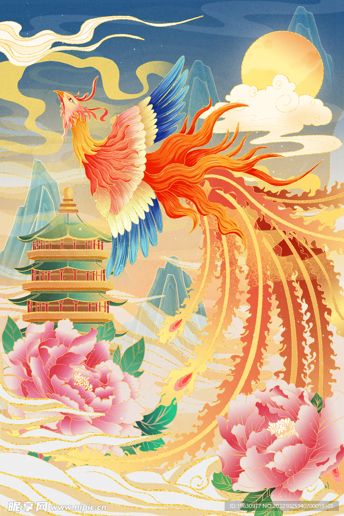 国潮凤凰插画