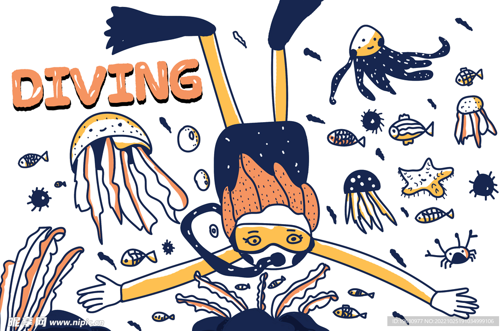 简笔画潜水的女孩