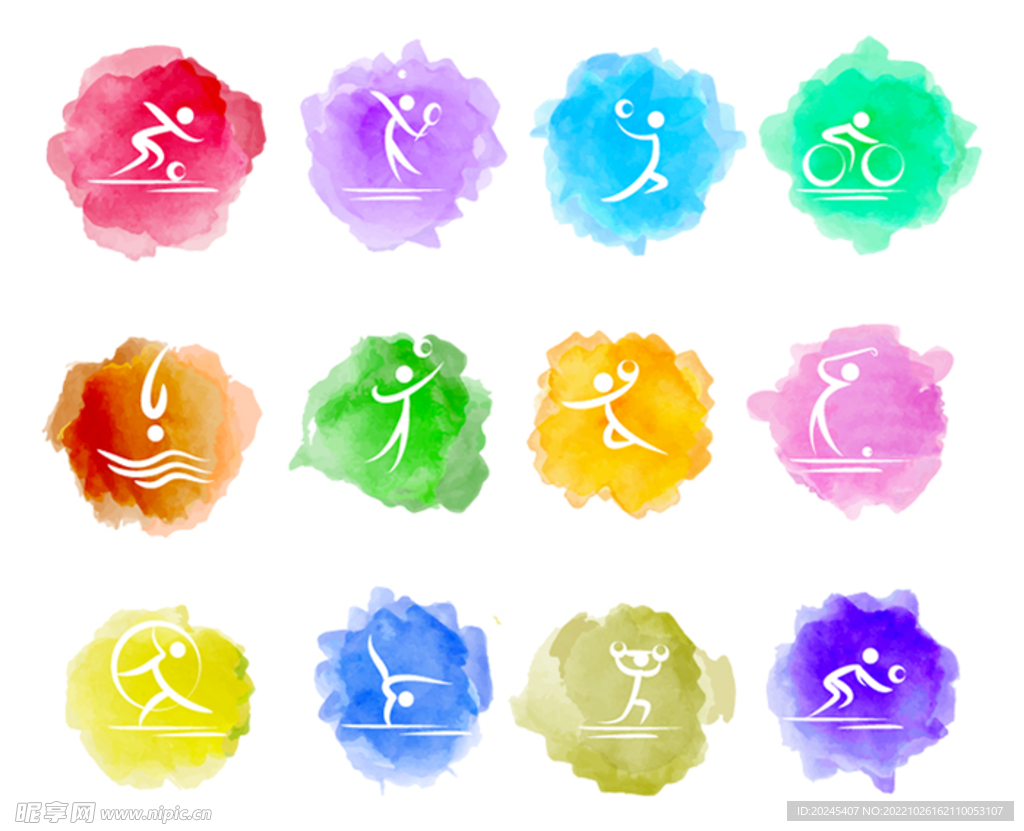 水彩绘运动图标矢量素材