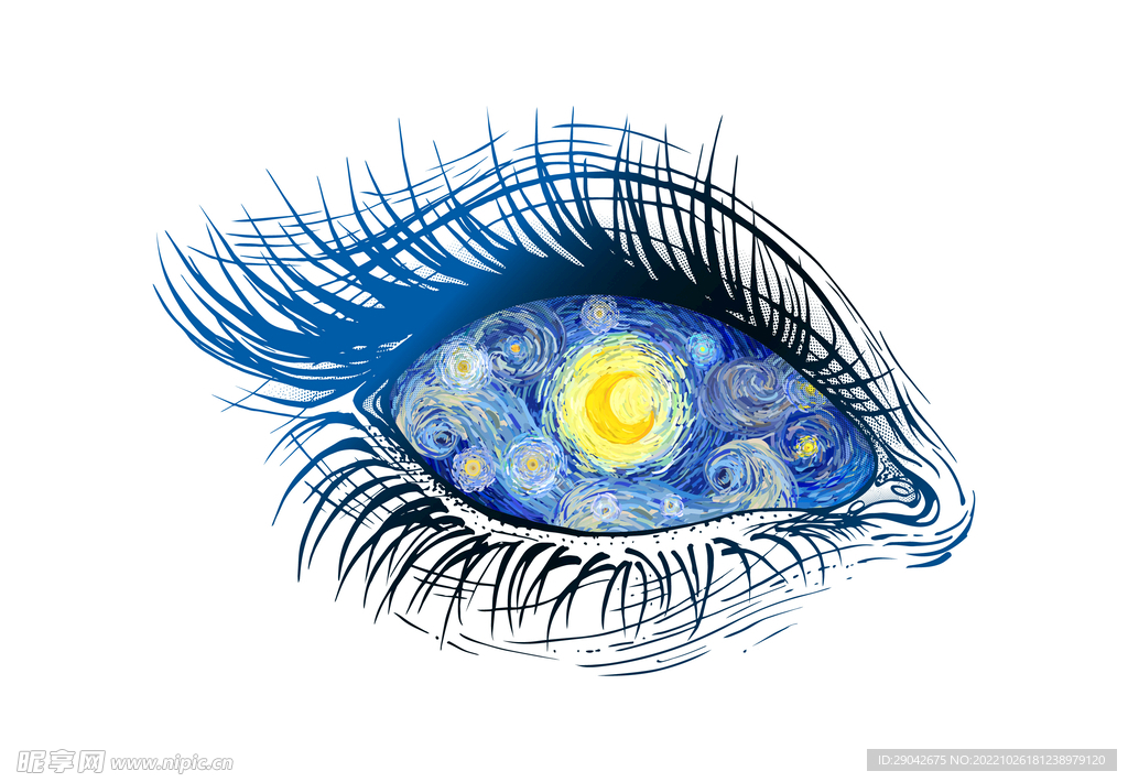 梵高星空眼睛插画