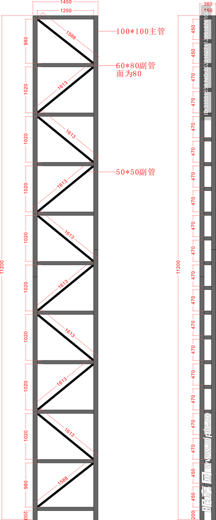 带斜拉撑堡垒骨架