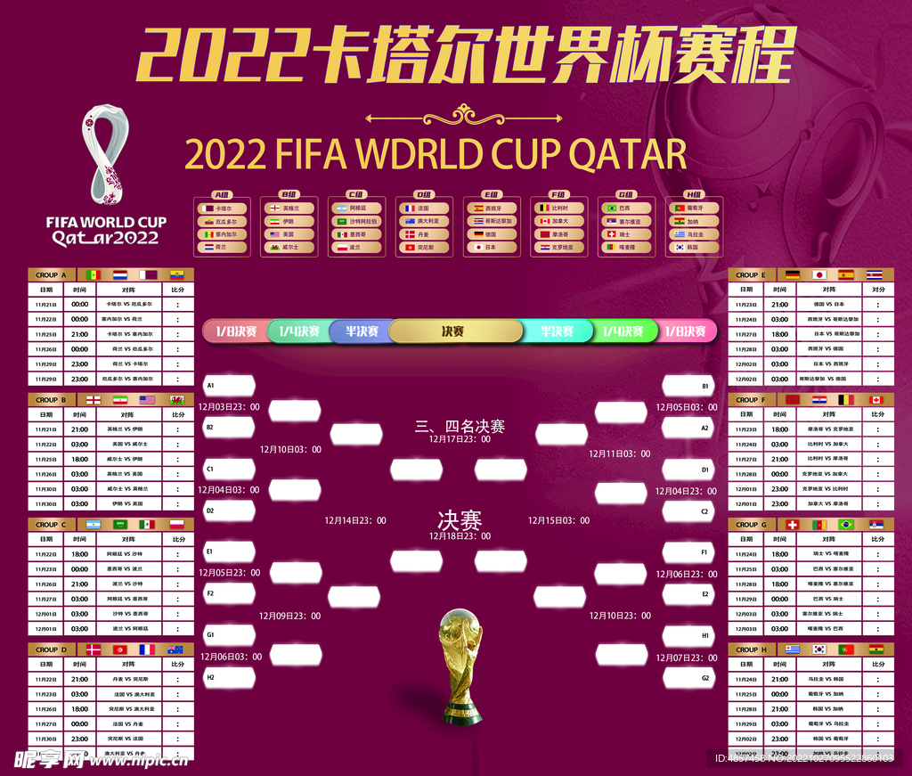 2022卡塔尔世界杯赛程