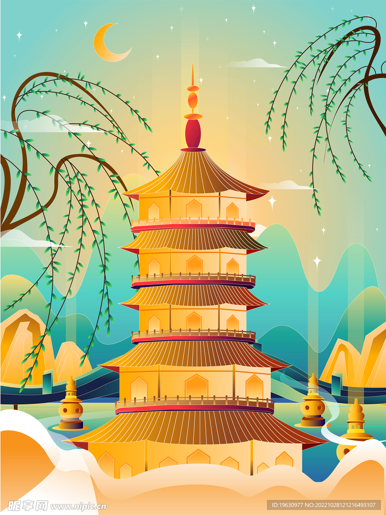 杭州西湖景区插画