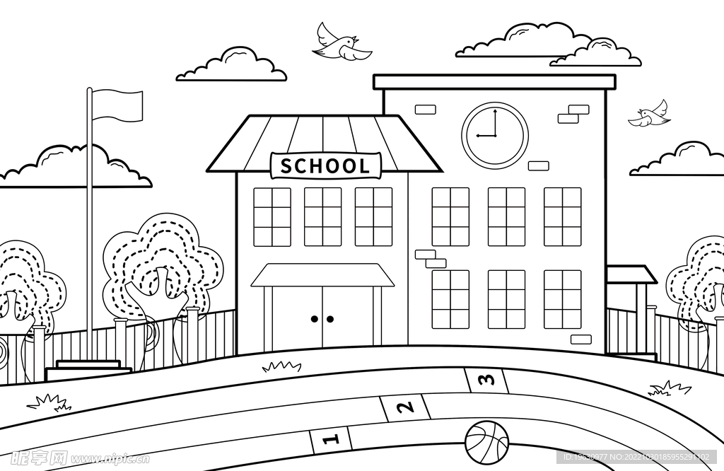 学校校园场景简笔画